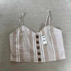 Express Cream Sleeveless Buttoned Crop Camisole